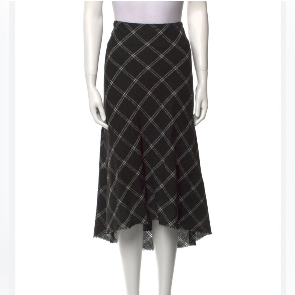 Tibi Plaid Black Virgin Wool Skirt